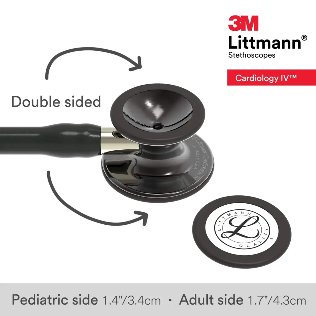 3M Littmann Cardiology IV Diagnostic Stethoscope, 6204, More Than 2X as Loud*, Weighs Less**, Stainless Steel High Polish Smoke-Finish Chestpiece, 27" Black Tube, Champagne Stem, Black Headset