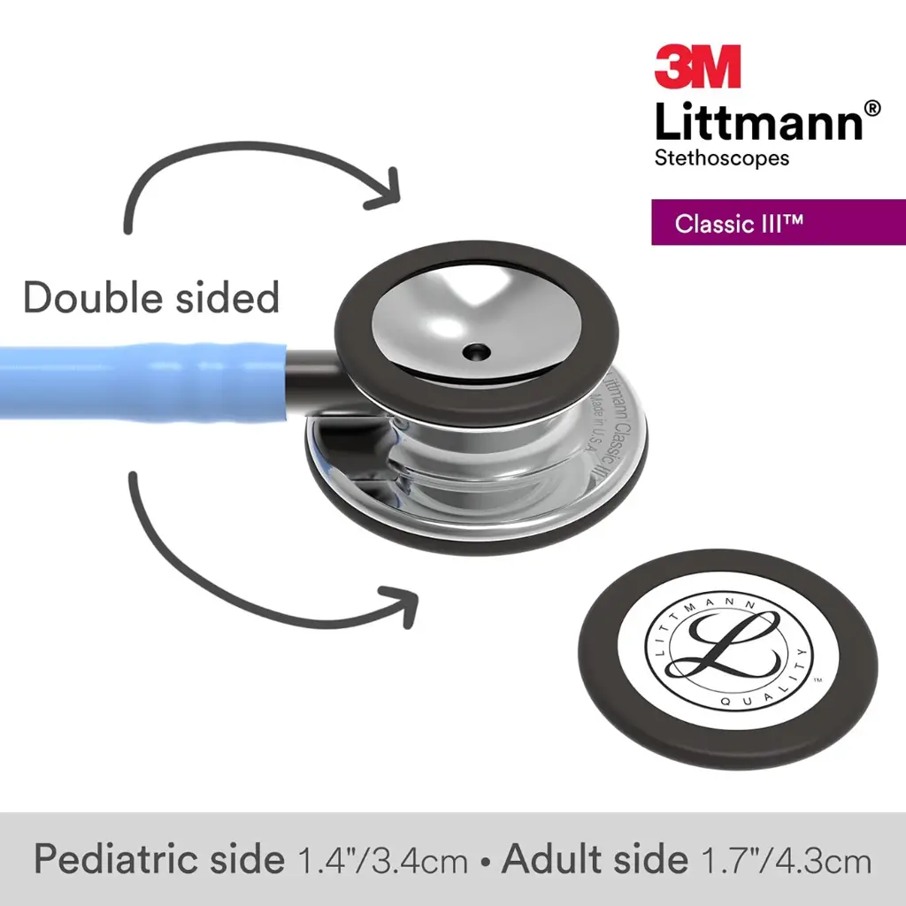 3M Littmann Classic III Monitoring Stethoscope, 5959, More Than 2X as Loud*, Weighs Less**, Stainless Steel Mirror-Finish Chestpiece, 27" Ceil Blue Tube, Smoke Stem, and Headset