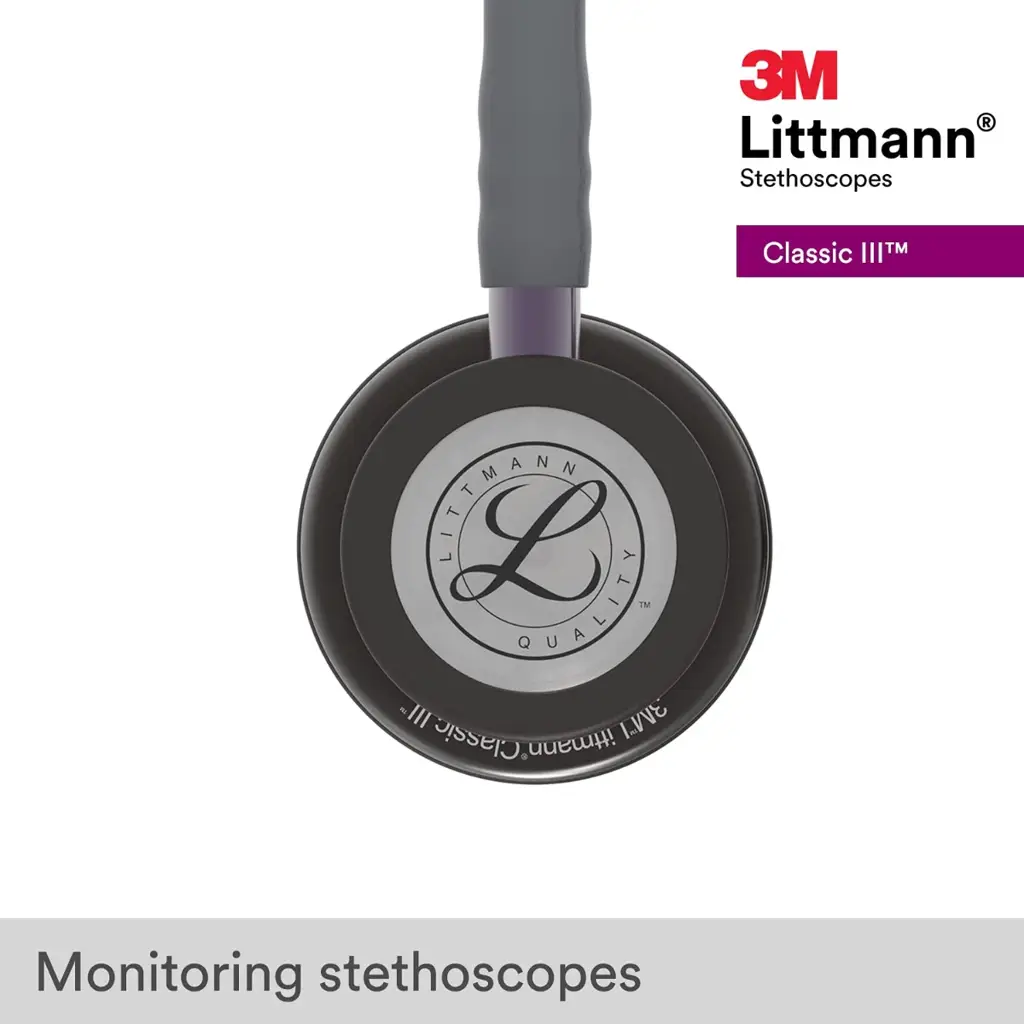 3M Littmann Classic III Monitoring Stethoscope, 5873, Smoke-Finish Chestpiece, Grey Violet Gray Stem, And Smoke Headset