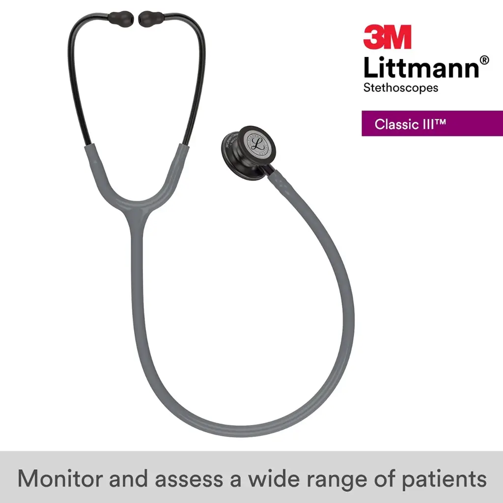 3M Littmann Classic III Monitoring Stethoscope, 5873, Smoke-Finish Chestpiece, Grey Violet Gray Stem, And Smoke Headset
